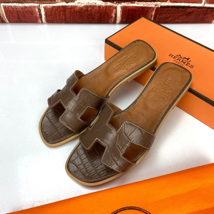 HERMES SANDALS ORAN TERLİK CROCO TABA